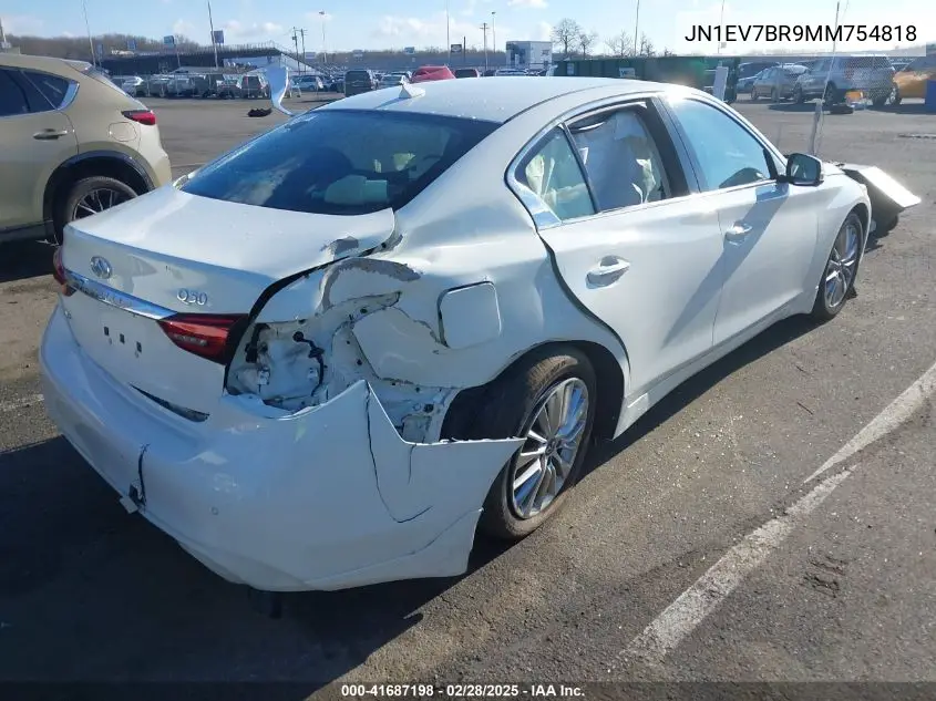 2021 Infiniti Q50 Luxe Awd VIN: JN1EV7BR9MM754818 Lot: 41687198