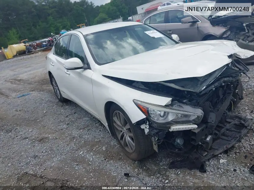 2021 Infiniti Q50 Pure VIN: JN1EV7APXMM700248 Lot: 42240904