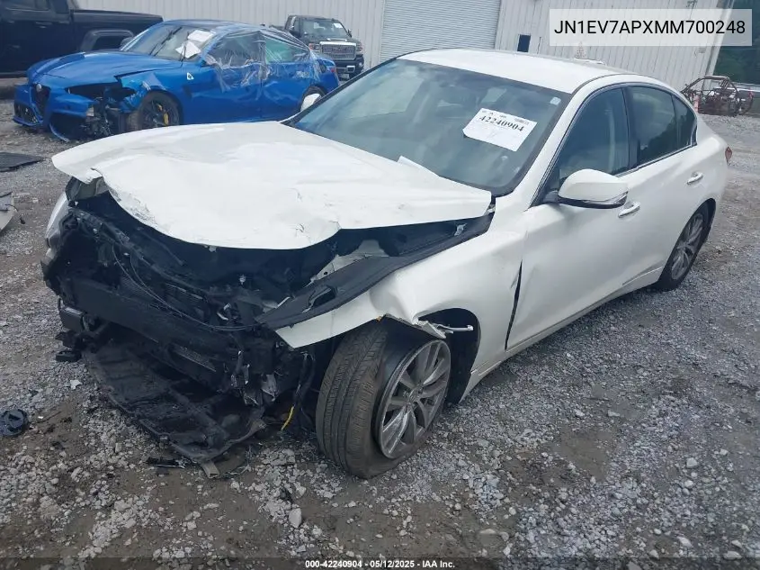 2021 Infiniti Q50 Pure VIN: JN1EV7APXMM700248 Lot: 42240904