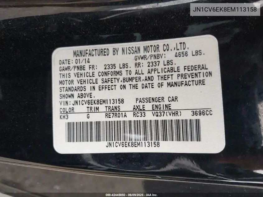 2014 Infiniti Q60 Journey VIN: JN1CV6EK8EM113158 Lot: 42445850