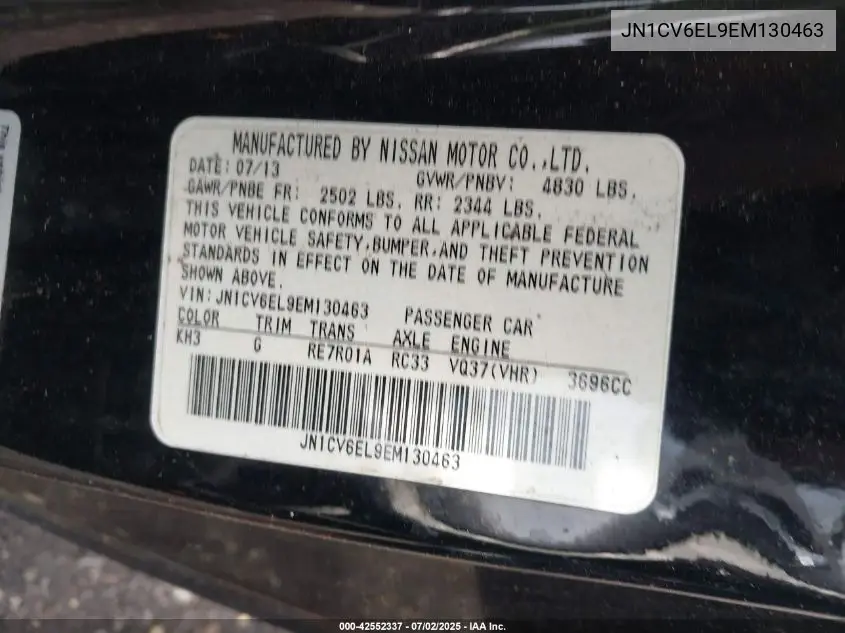 2014 Infiniti Q60 VIN: JN1CV6EL9EM130463 Lot: 42552337