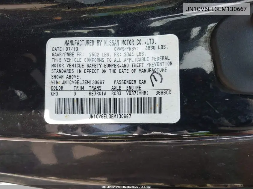 2014 Infiniti Q60 VIN: JN1CV6EL3EM130667 Lot: 42661213