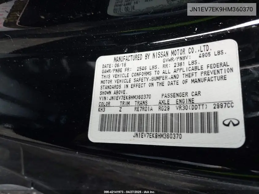 2017 Infiniti Q60 3.0T Premium VIN: JN1EV7EK9HM360370 Lot: 42141973