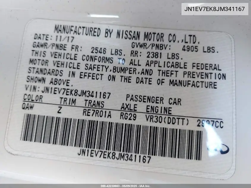 2018 Infiniti Q60 3.0T Luxe VIN: JN1EV7EK8JM341167 Lot: 42238663