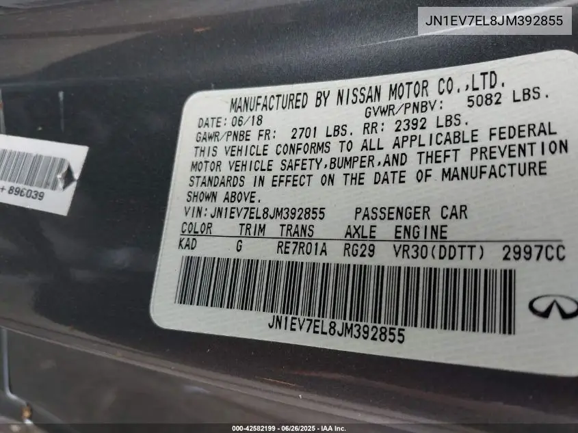 2018 Infiniti Q60 3.0T Luxe VIN: JN1EV7EL8JM392855 Lot: 42582199