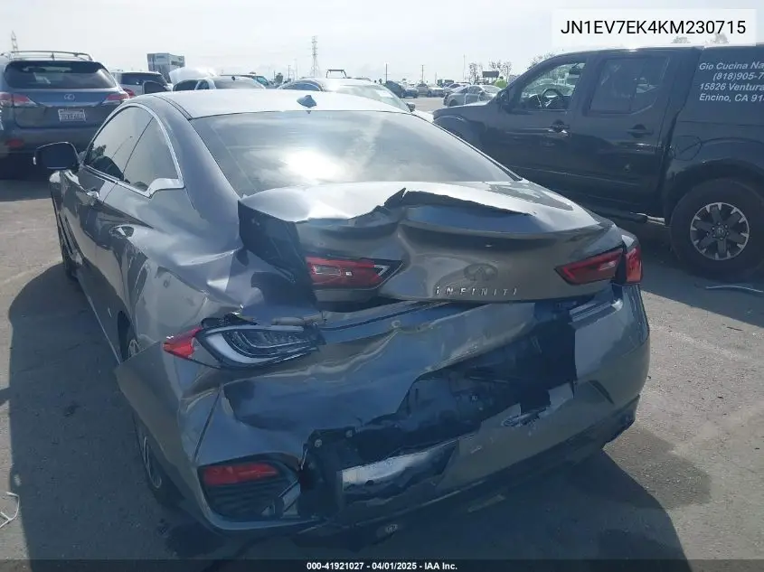 2019 Infiniti Q60 3.0T Luxe VIN: JN1EV7EK4KM230715 Lot: 41921027