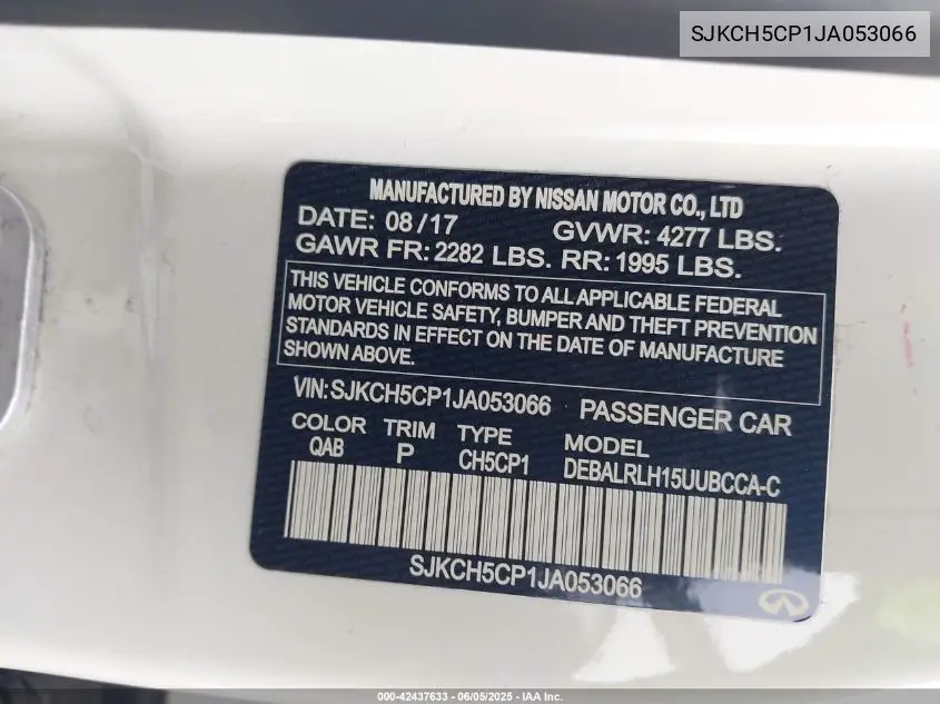 2018 Infiniti Qx30 Premium VIN: SJKCH5CP1JA053066 Lot: 42437633