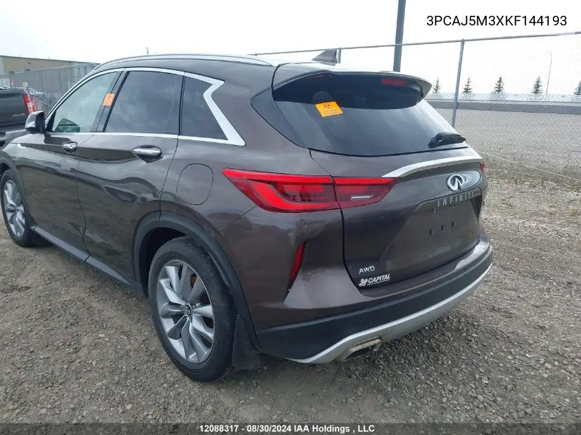 2019 Infiniti Qx50 VIN: 3PCAJ5M3XKF144193 Lot: 12088317