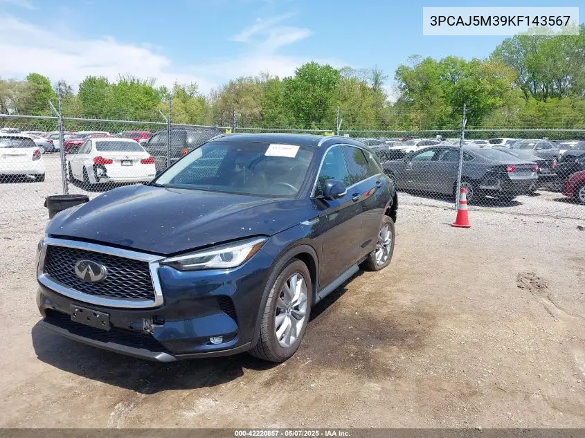 2019 Infiniti Qx50 Essential/Luxe/Pure VIN: 3PCAJ5M39KF143567 Lot: 42220857