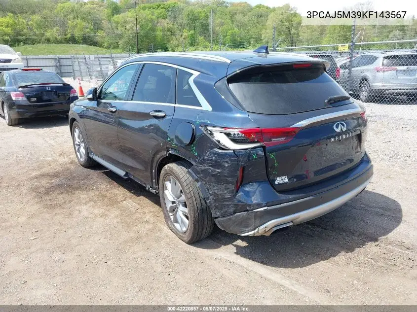 2019 Infiniti Qx50 Essential/Luxe/Pure VIN: 3PCAJ5M39KF143567 Lot: 42220857