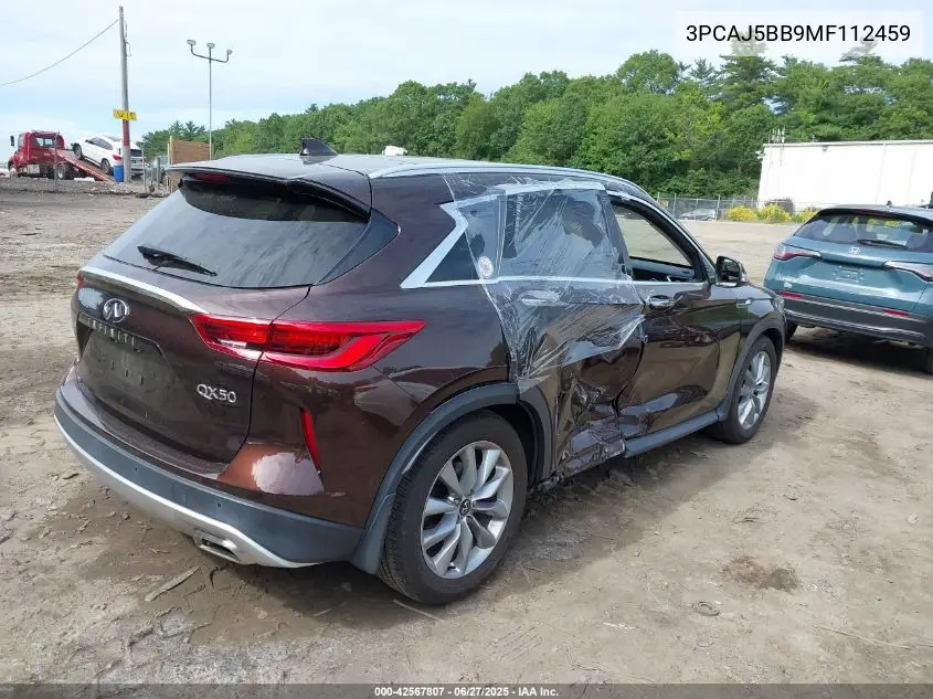 2021 Infiniti Qx50 Luxe Awd VIN: 3PCAJ5BB9MF112459 Lot: 42567807