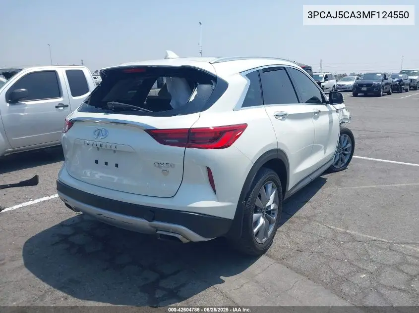2021 Infiniti Qx50 Essential VIN: 3PCAJ5CA3MF124550 Lot: 42604786