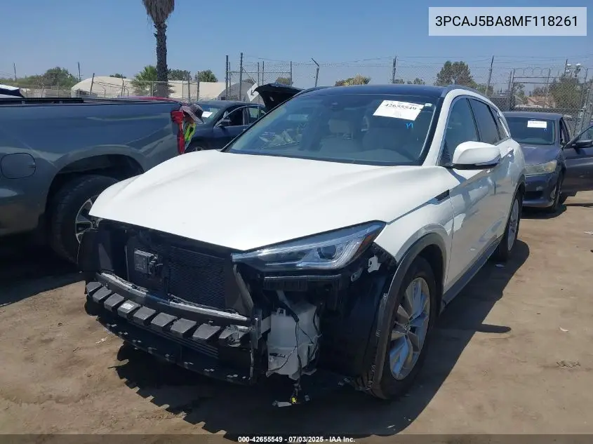 2021 Infiniti Qx50 Luxe VIN: 3PCAJ5BA8MF118261 Lot: 42655549