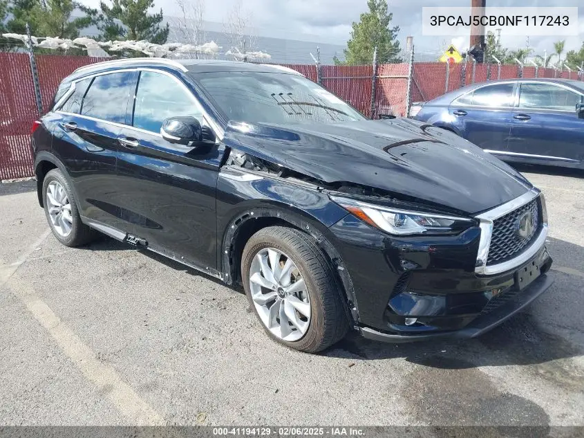 2022 Infiniti Qx50 Essential Awd VIN: 3PCAJ5CB0NF117243 Lot: 41194129