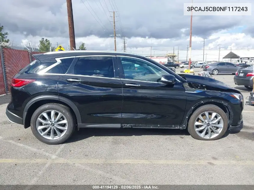 2022 Infiniti Qx50 Essential Awd VIN: 3PCAJ5CB0NF117243 Lot: 41194129