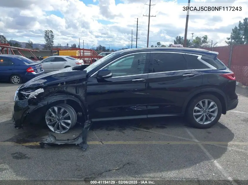 2022 Infiniti Qx50 Essential Awd VIN: 3PCAJ5CB0NF117243 Lot: 41194129