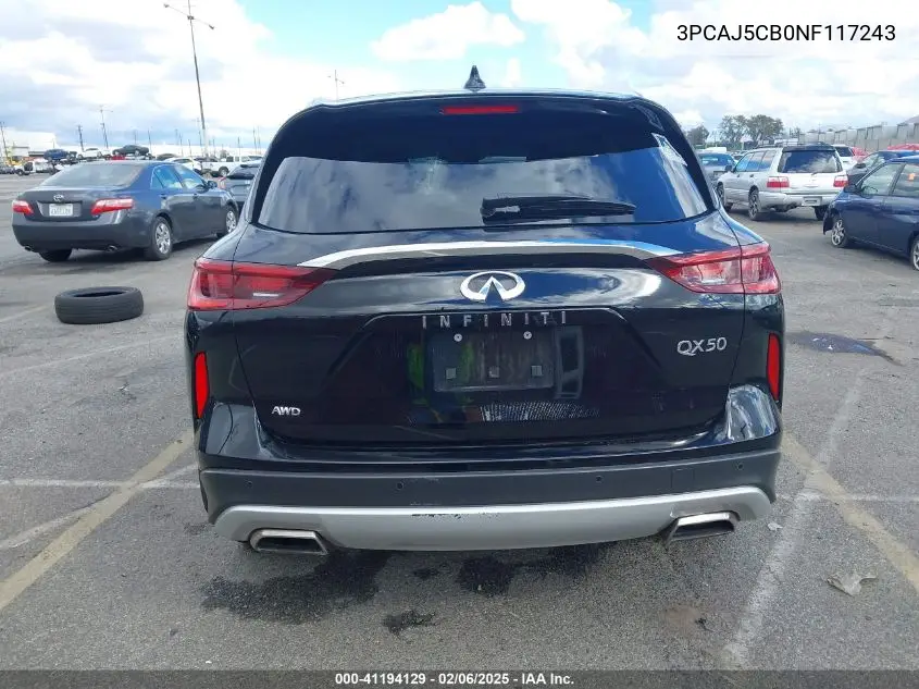 2022 Infiniti Qx50 Essential Awd VIN: 3PCAJ5CB0NF117243 Lot: 41194129