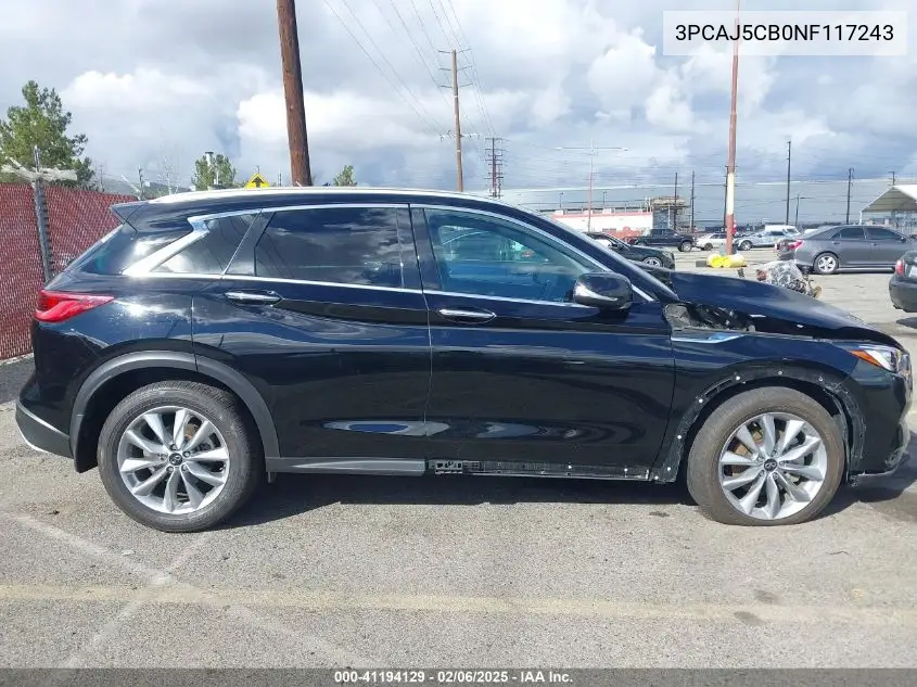 2022 Infiniti Qx50 Essential Awd VIN: 3PCAJ5CB0NF117243 Lot: 41194129