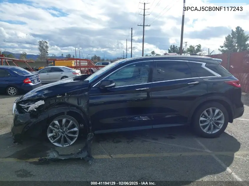 2022 Infiniti Qx50 Essential Awd VIN: 3PCAJ5CB0NF117243 Lot: 41194129