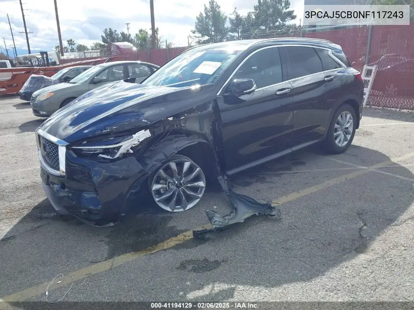 2022 Infiniti Qx50 Essential Awd VIN: 3PCAJ5CB0NF117243 Lot: 41194129