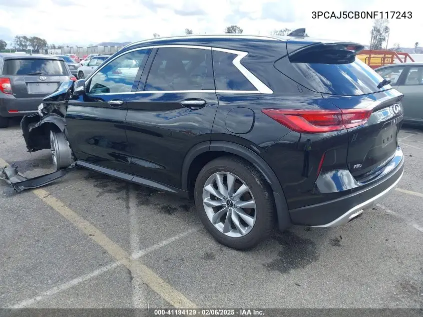 2022 Infiniti Qx50 Essential Awd VIN: 3PCAJ5CB0NF117243 Lot: 41194129