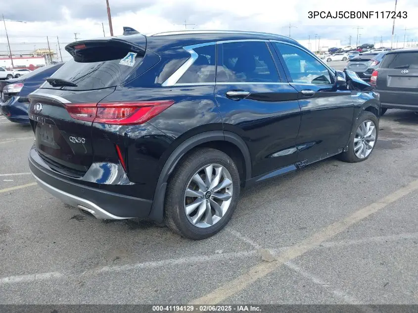 2022 Infiniti Qx50 Essential Awd VIN: 3PCAJ5CB0NF117243 Lot: 41194129