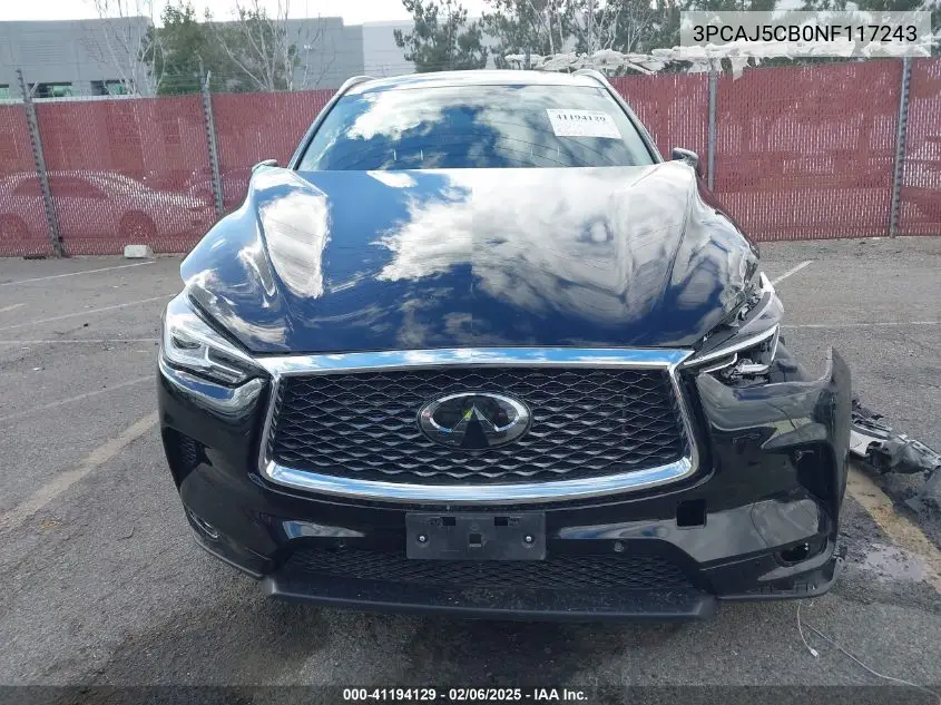 2022 Infiniti Qx50 Essential Awd VIN: 3PCAJ5CB0NF117243 Lot: 41194129