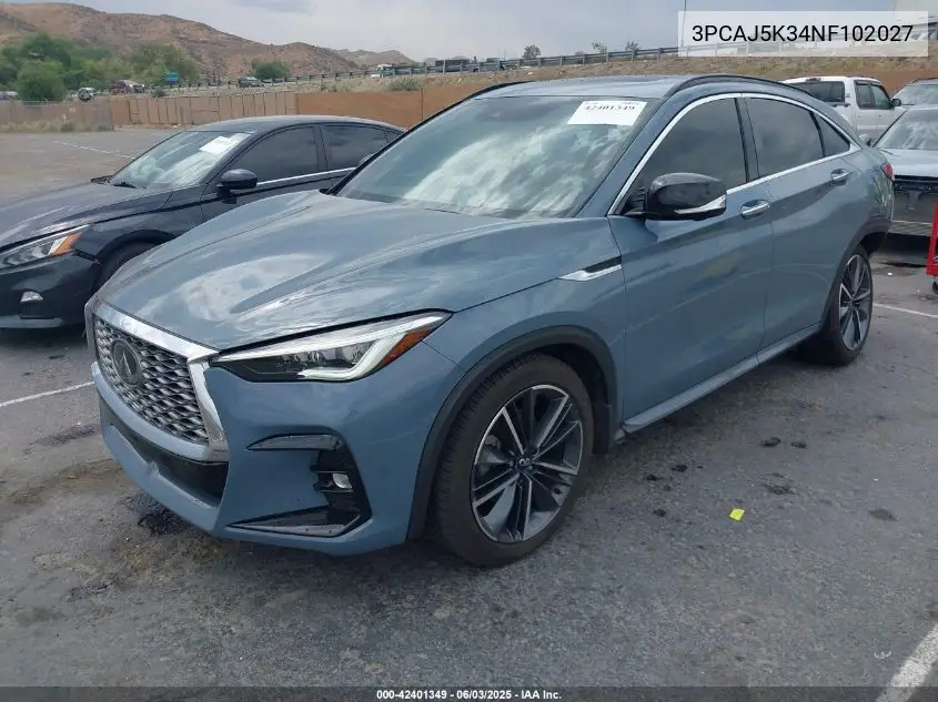 2022 Infiniti Qx55 Essential Awd VIN: 3PCAJ5K34NF102027 Lot: 42401349