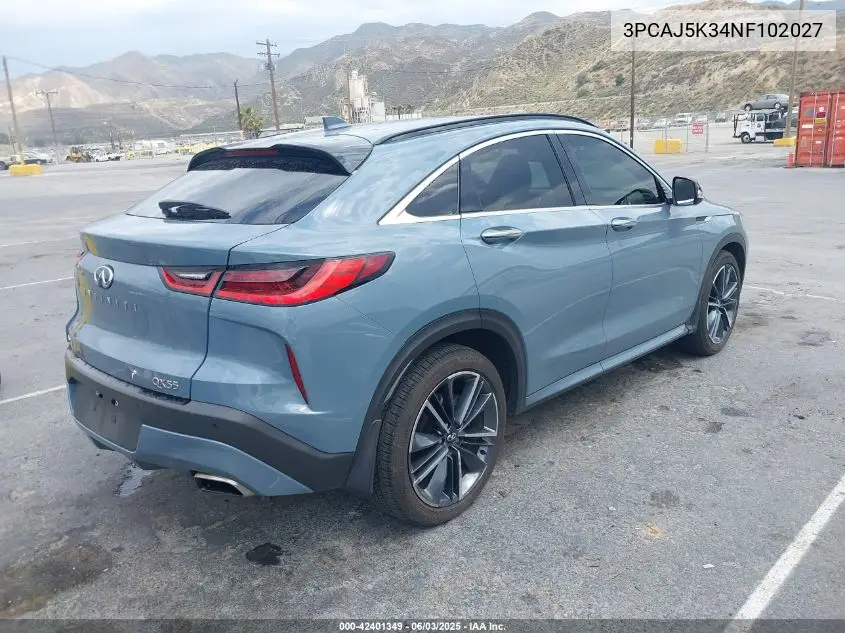 2022 Infiniti Qx55 Essential Awd VIN: 3PCAJ5K34NF102027 Lot: 42401349