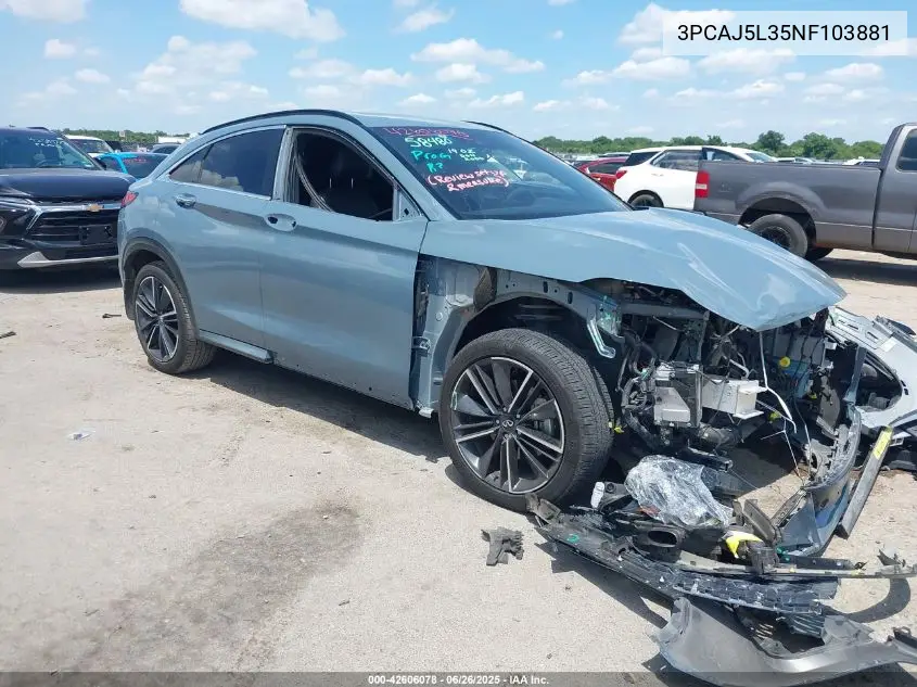 2022 Infiniti Qx55 Sensory Awd VIN: 3PCAJ5L35NF103881 Lot: 42606078