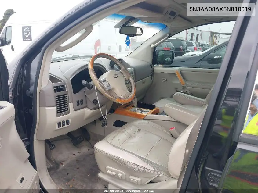 2005 Infiniti Qx56 VIN: 5N3AA08AX5N810019 Lot: 42562493