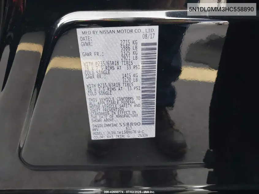 5n1dl0mm3hc558890 5N1DL0MM3HC558890 2017 Infiniti Qx60
