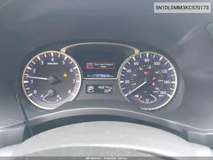 2019 Infiniti Qx60 Pure VIN: 5N1DL0MM3KC570173 Lot: 42631011