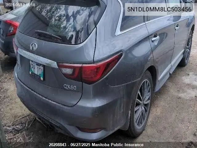 2020 Infiniti Qx60 Pure VIN: 5N1DL0MM8LC503456 Lot: 20208843
