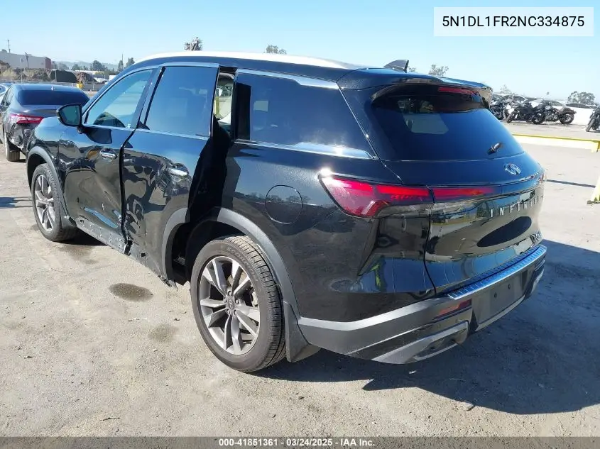 2022 Infiniti Qx60 Luxe VIN: 5N1DL1FR2NC334875 Lot: 41851361