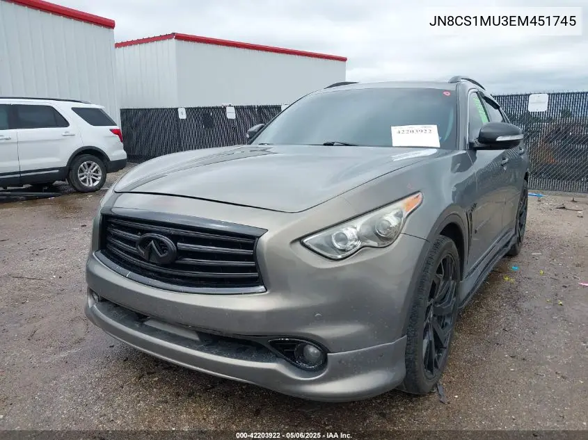 2014 Infiniti Qx70 VIN: JN8CS1MU3EM451745 Lot: 42203922