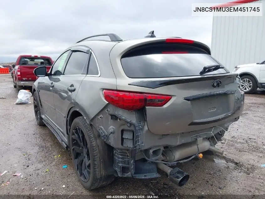 2014 Infiniti Qx70 VIN: JN8CS1MU3EM451745 Lot: 42203922