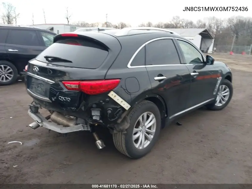 2016 Infiniti Qx70 VIN: JN8CS1MWXGM752436 Lot: 41681170