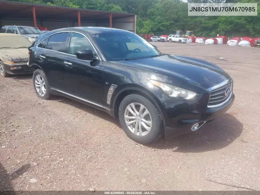 2016 Infiniti Qx70 VIN: JN8CS1MU7GM670985 Lot: 42290094