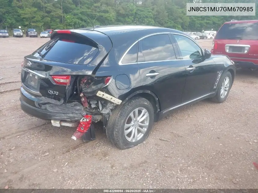 2016 Infiniti Qx70 VIN: JN8CS1MU7GM670985 Lot: 42290094