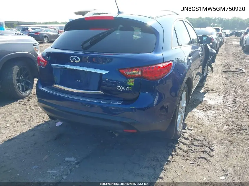 2016 Infiniti Qx70 VIN: JN8CS1MW5GM750920 Lot: 42461404