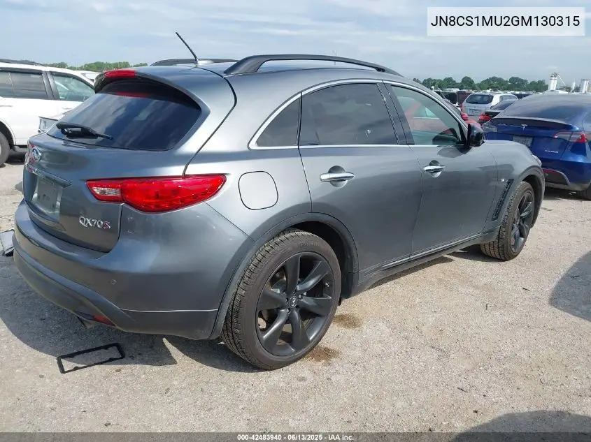 2016 Infiniti Qx70 VIN: JN8CS1MU2GM130315 Lot: 42483940