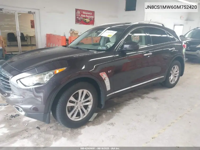 2016 Infiniti Qx70 VIN: JN8CS1MW6GM752420 Lot: 42509091