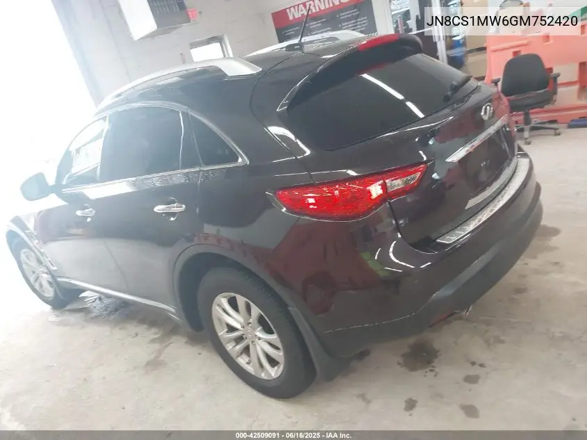 2016 Infiniti Qx70 VIN: JN8CS1MW6GM752420 Lot: 42509091