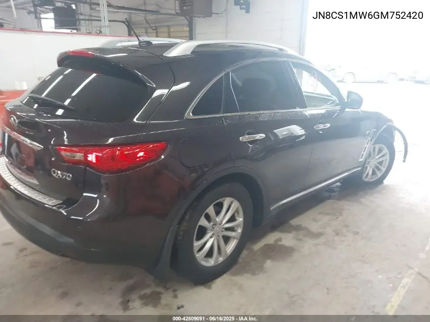 2016 Infiniti Qx70 VIN: JN8CS1MW6GM752420 Lot: 42509091