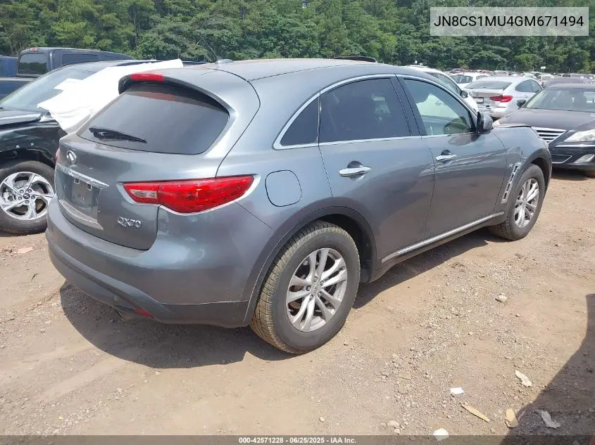 2016 Infiniti Qx70 VIN: JN8CS1MU4GM671494 Lot: 42571228