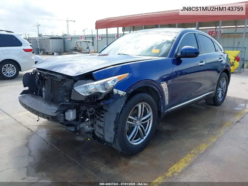 2017 Infiniti Qx70 VIN: JN8CS1MU2HM143759 Lot: 42637243