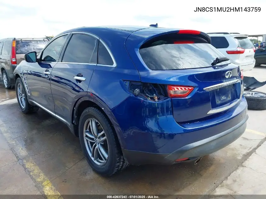 2017 Infiniti Qx70 VIN: JN8CS1MU2HM143759 Lot: 42637243