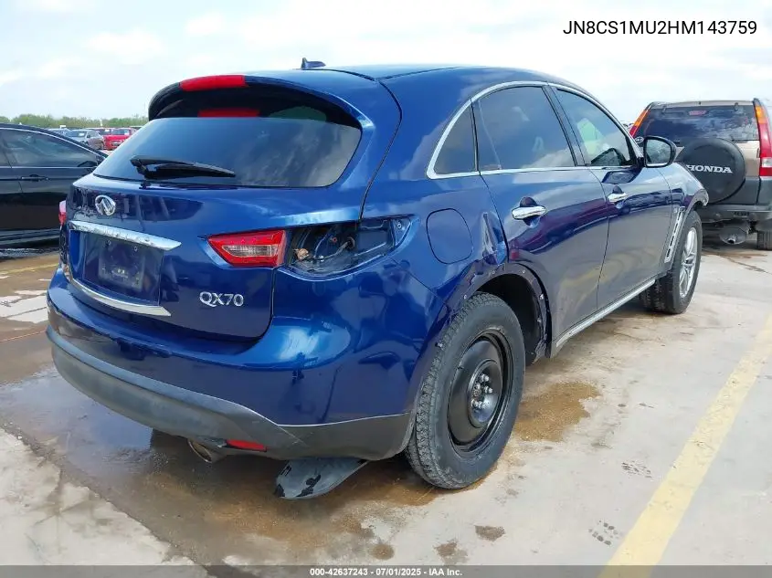 2017 Infiniti Qx70 VIN: JN8CS1MU2HM143759 Lot: 42637243