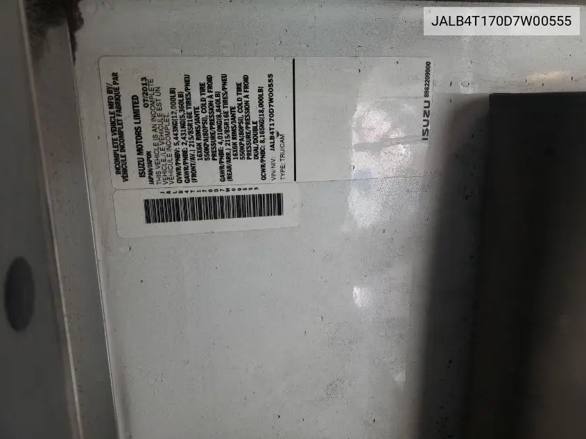 jalb4t170d7w00555 JALB4T170D7W00555 2013 Isuzu Commercial Van